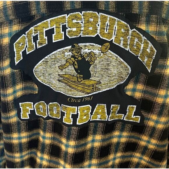 Pittsburgh Steelers Football Plaid Flannel Shirt XXL Oversized Retro Logo Unique - Picture 2 of 6